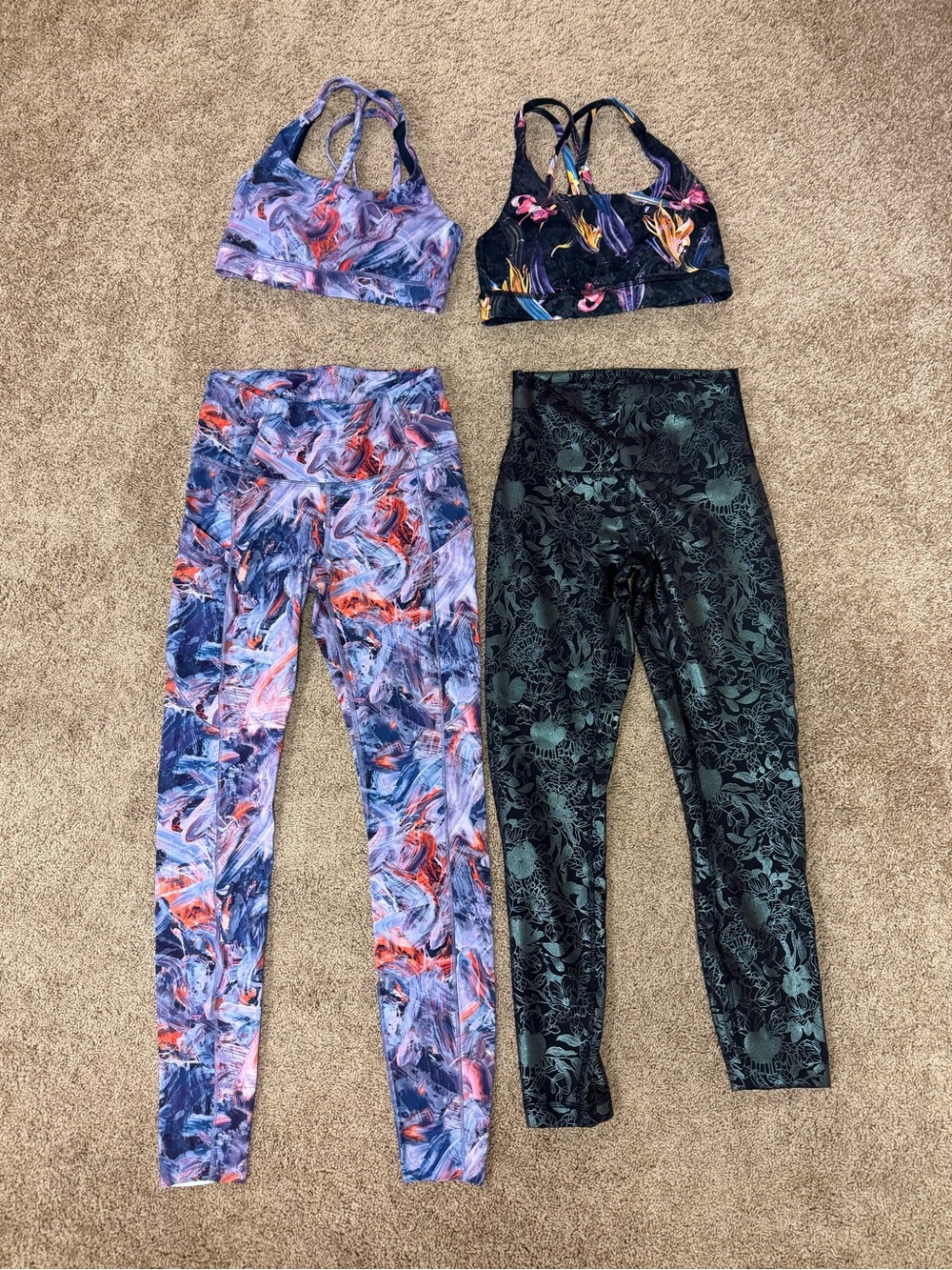 Lululemon Lot of 4: Strappy Sports Bras, Wunder Train High-Rise Leggings, Size 4